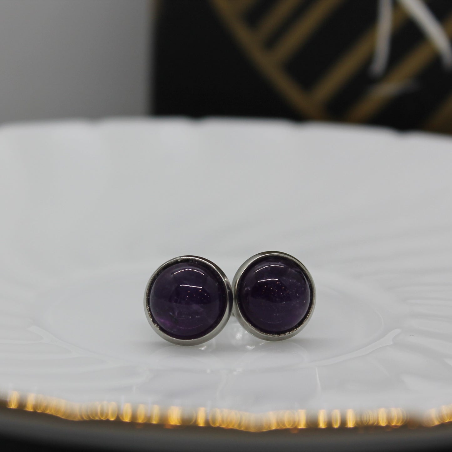 gemstone earrings - large (10mm) silver